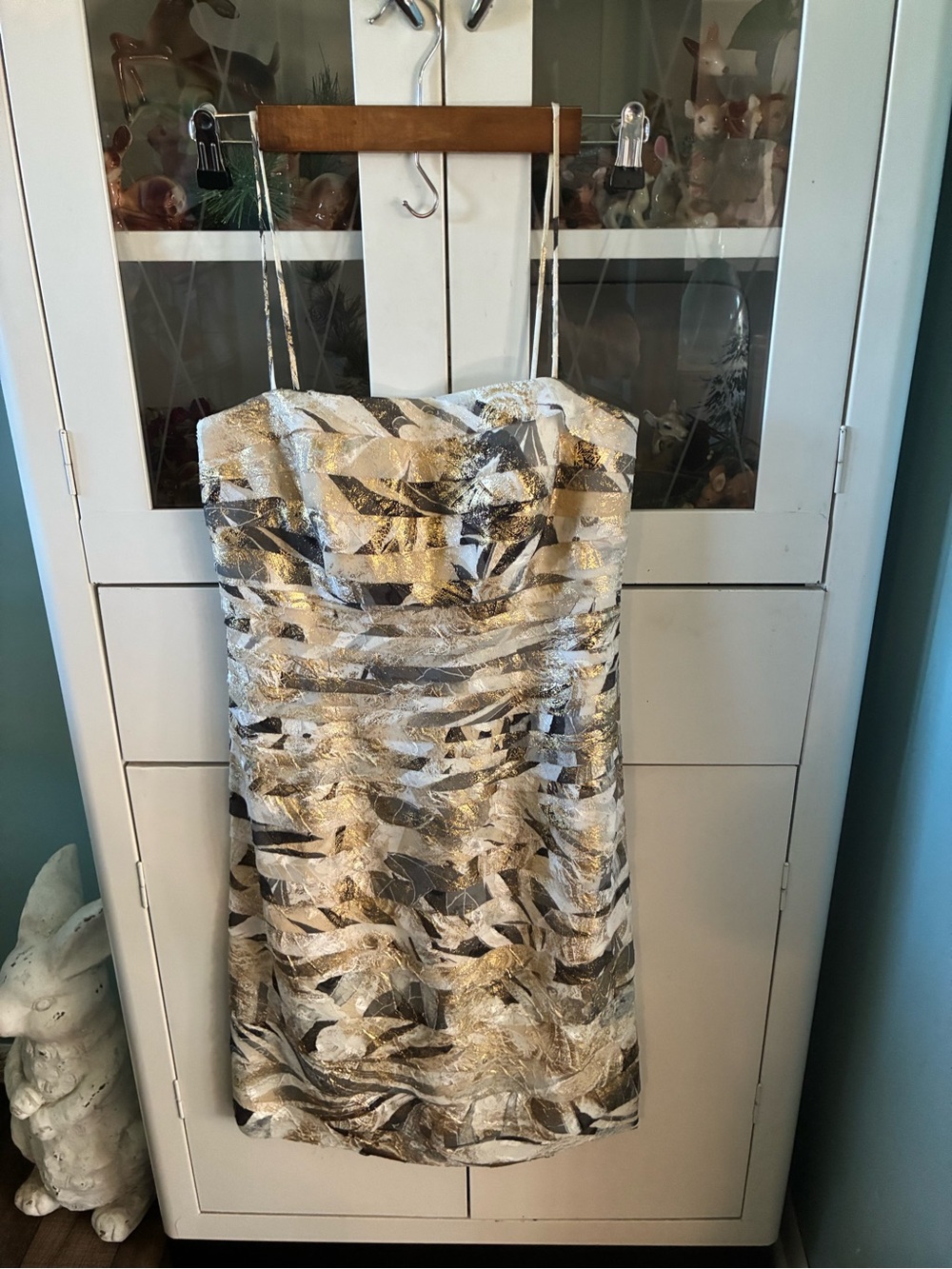 JS Collections sz 4 Metallic Gold & Black Spaghetti Strap Cocktail Dress euc